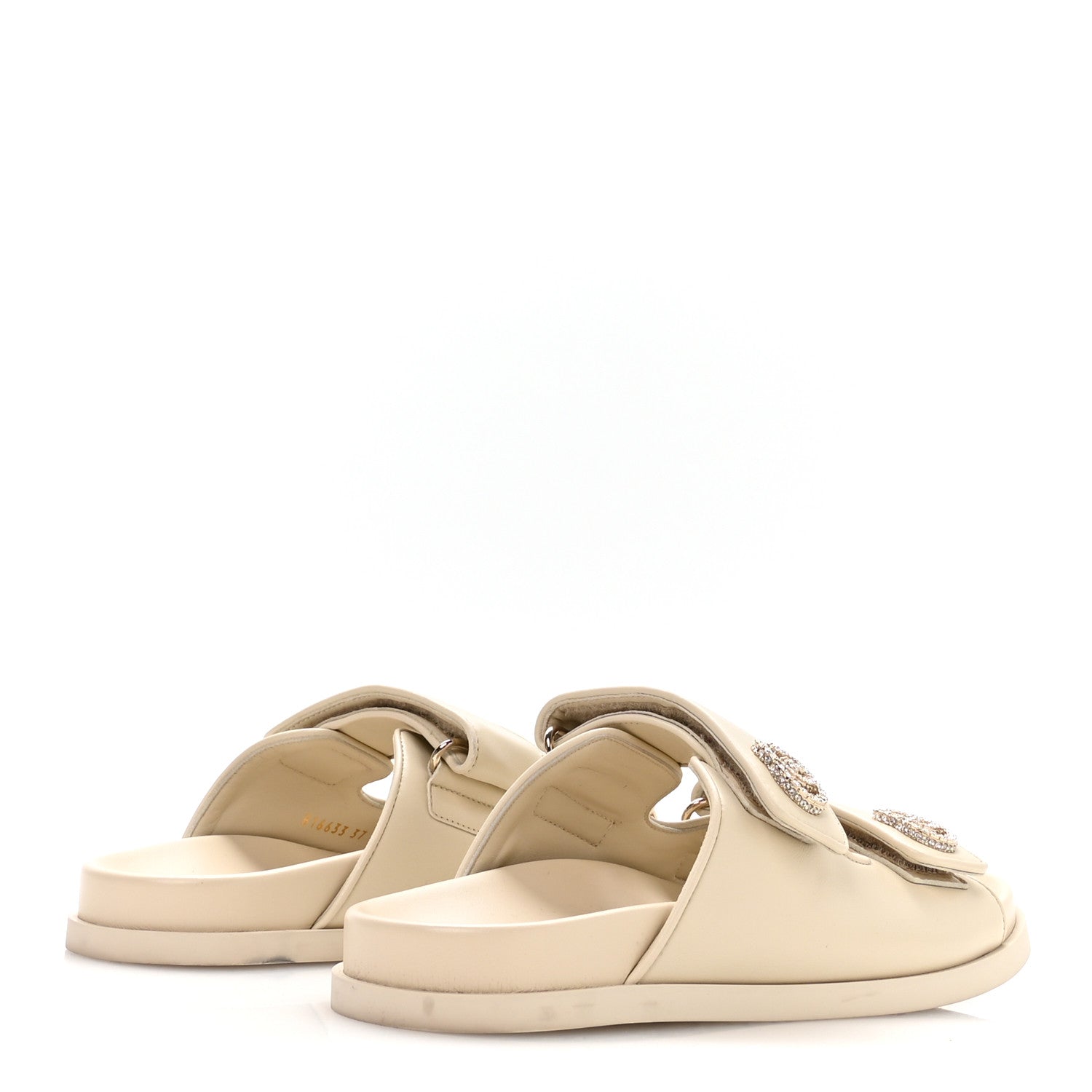 Gucci Calfskin Double G Crystal Womens Isla Dad Sandals 37 Ivory