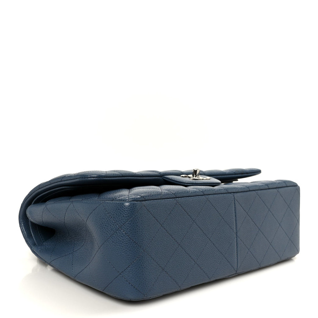 Chanel Caviar Quilted Jumbo Double Flap Blue