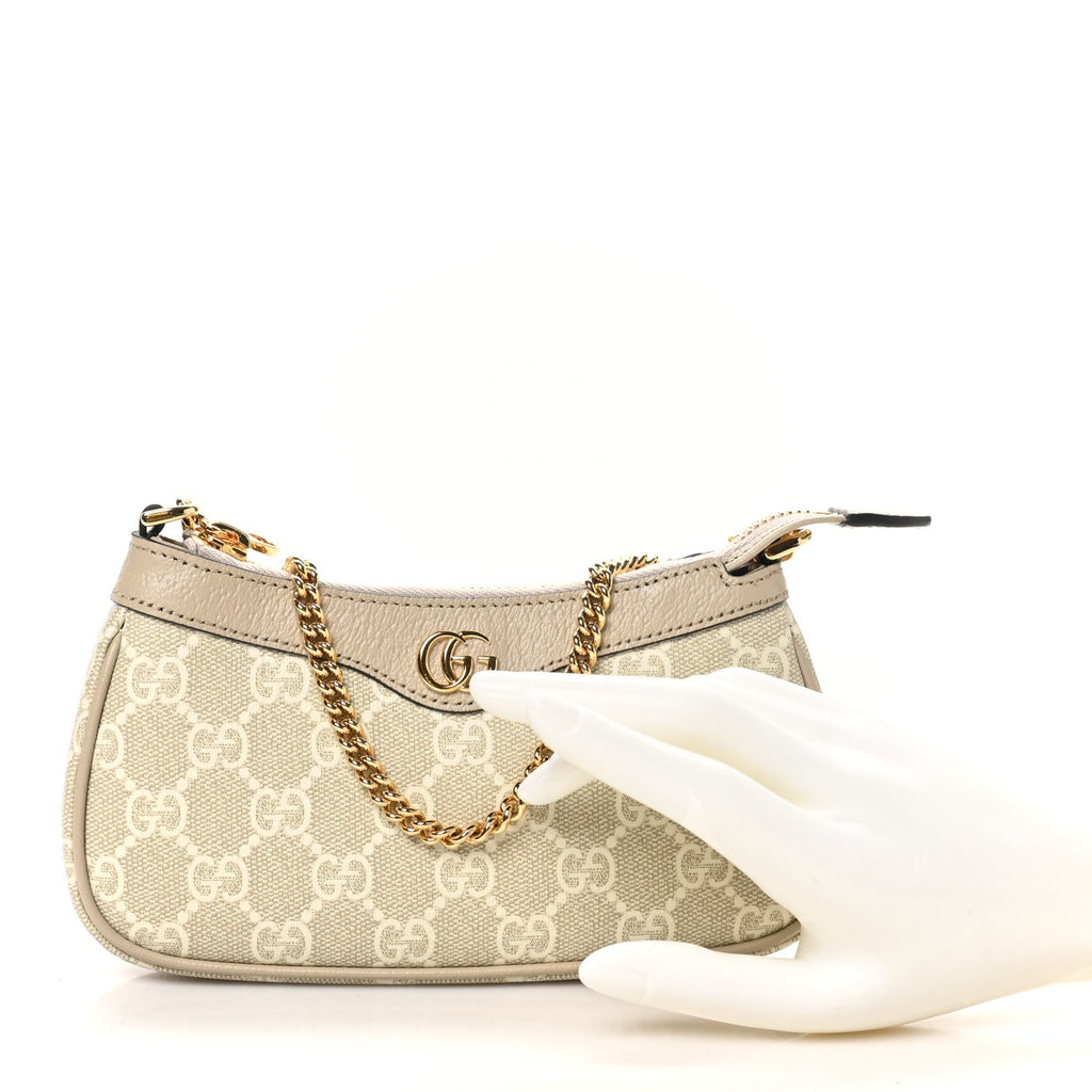 Gucci GG Supreme Monogram Textured Dollar Calfskin Web Mini Ophidia GG Handbag Beige Mystic White Oatmeal
