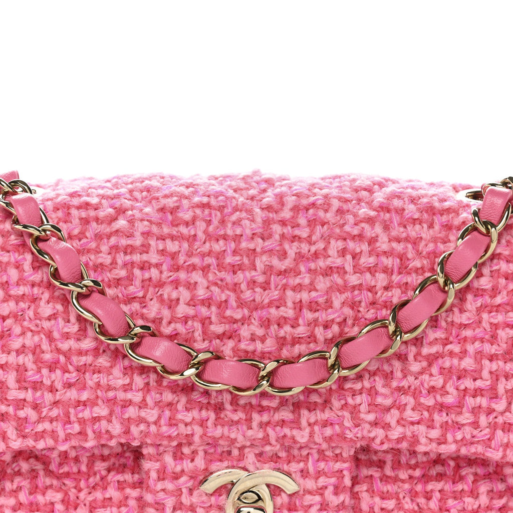 Chanel Wool Tweed Quilted Mini Rectangular Flap Dark Pink Fuchsia