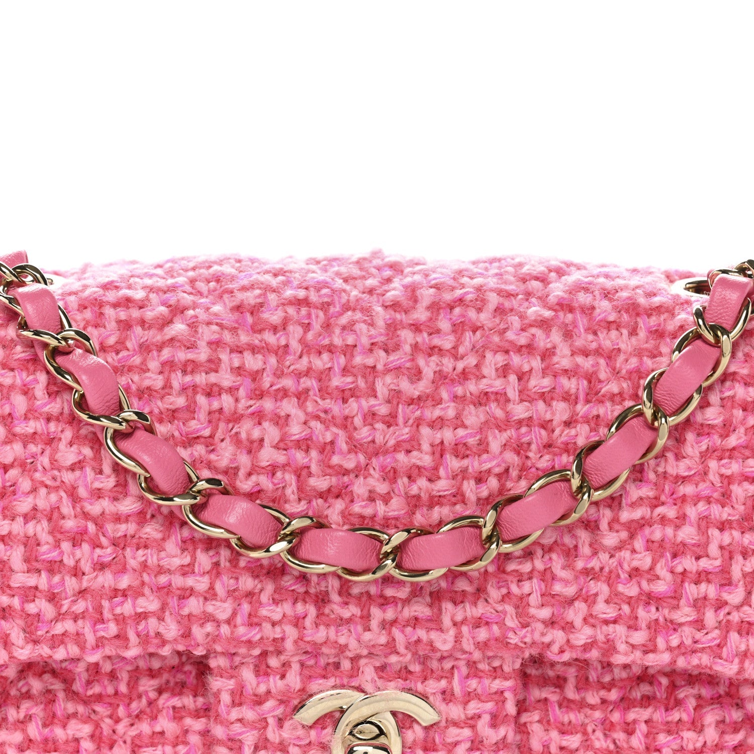 Chanel Wool Tweed Quilted Mini Rectangular Flap Dark Pink Fuchsia