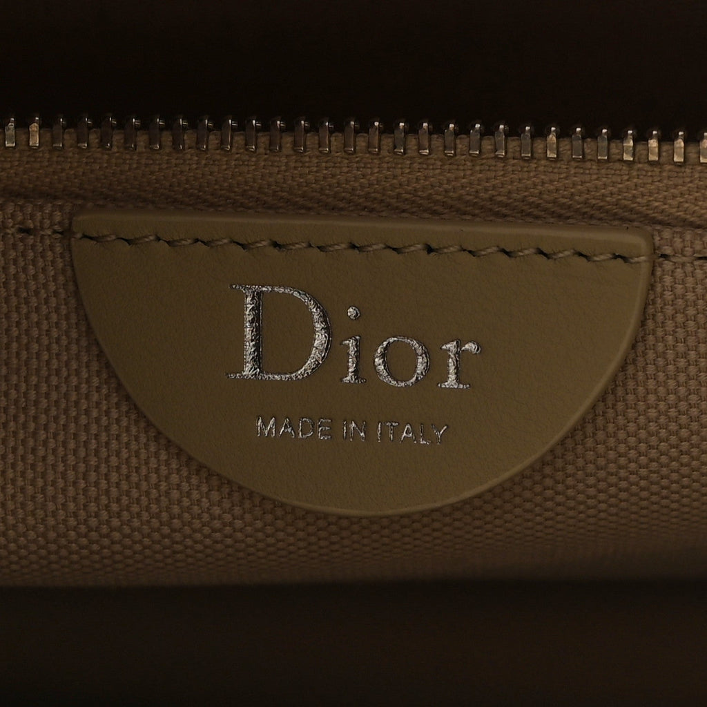 Christian Dior Canvas Embroidered Medium Book Tote With Strap Beige Pink Black