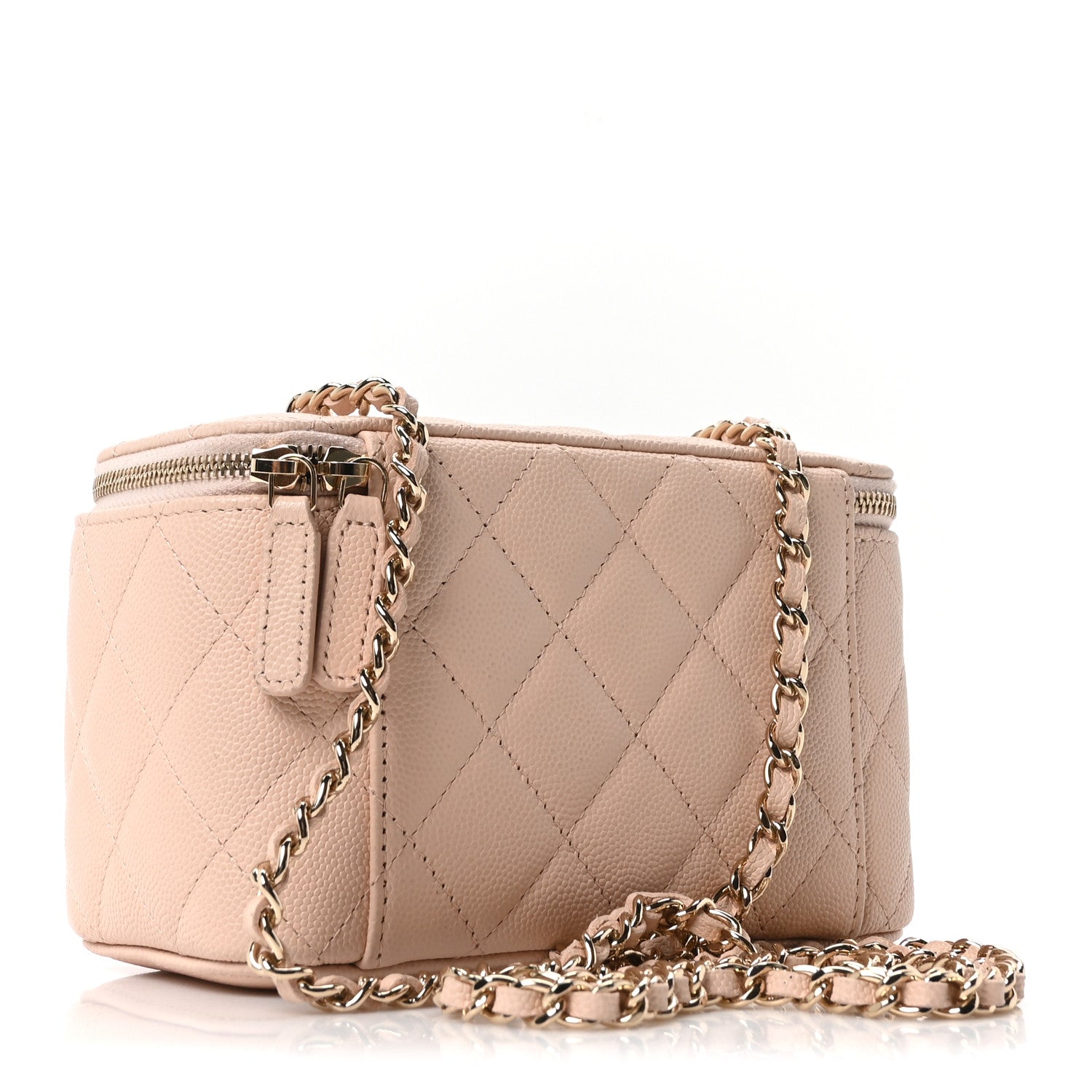 Chanel Caviar Quilted Small Vanity Case With Chain Light Beige