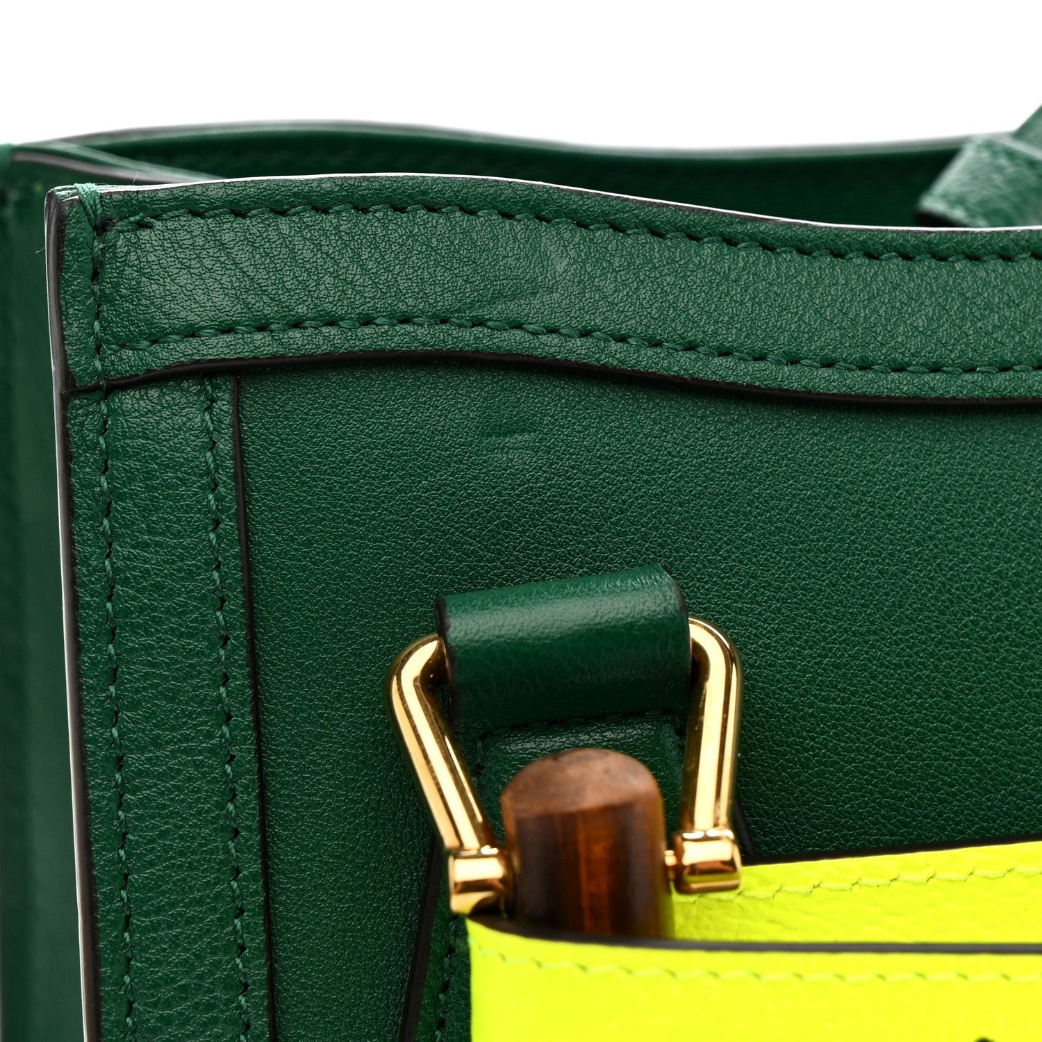 Gucci Wonka Grain Calfskin Mini Diana Tote Bag Green Yellow Fluo