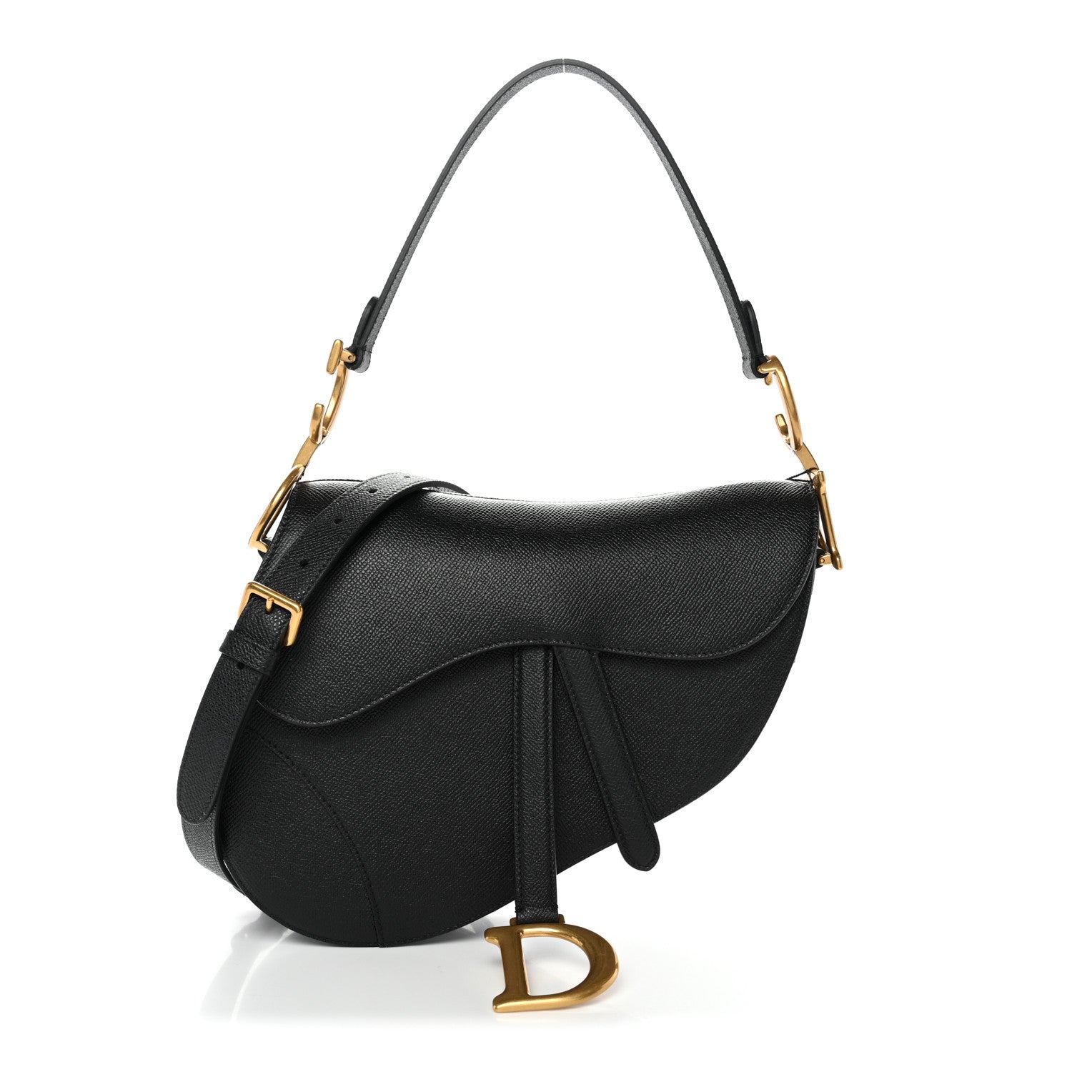 Christian Dior Grained Calfskin Saddle Bag With Strap Black