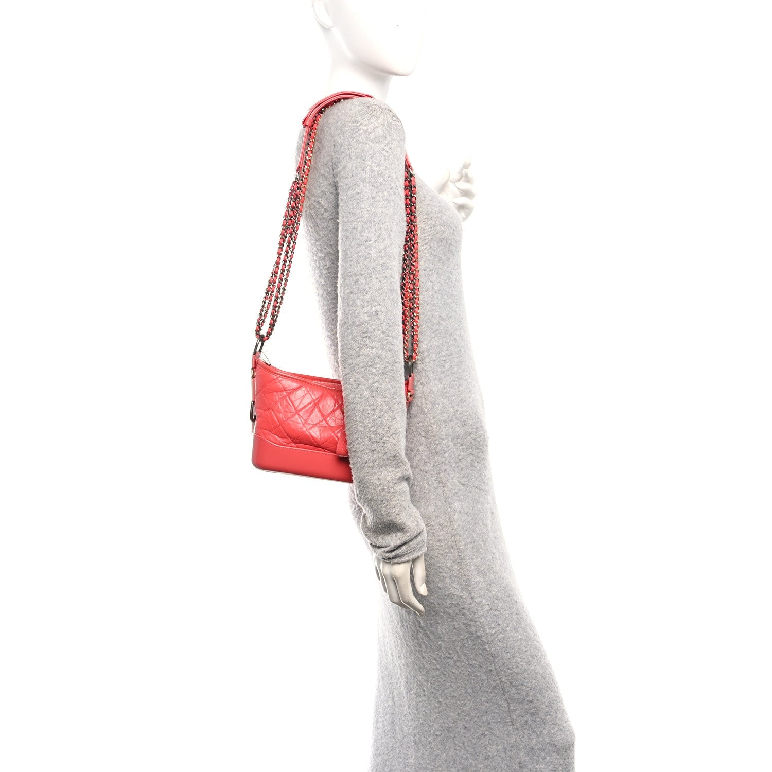 Chanel Aged Calfskin Quilted Small Gabrielle Hobo Coral