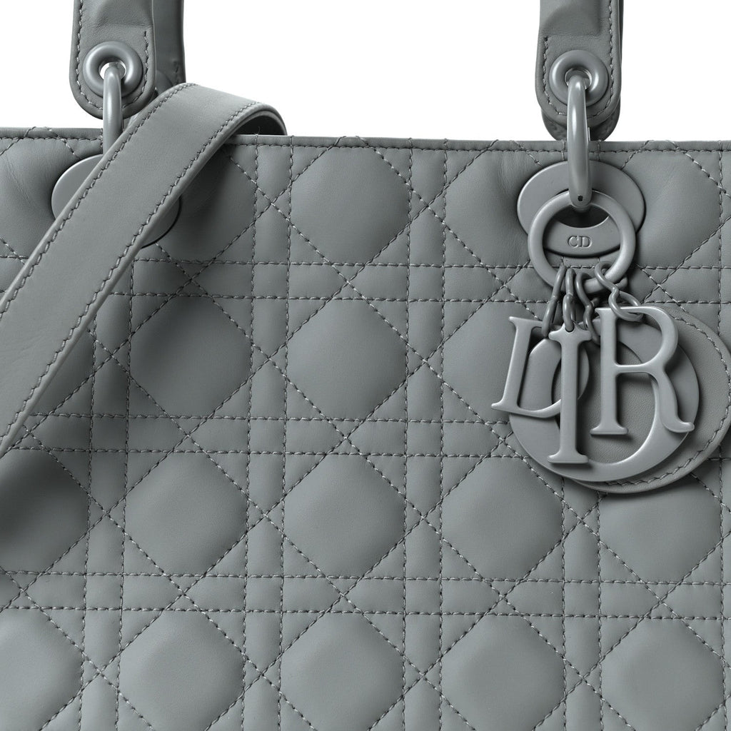 Christian Dior Ultra Matte Calfskin Cannage Medium Lady Dior Grey Stone