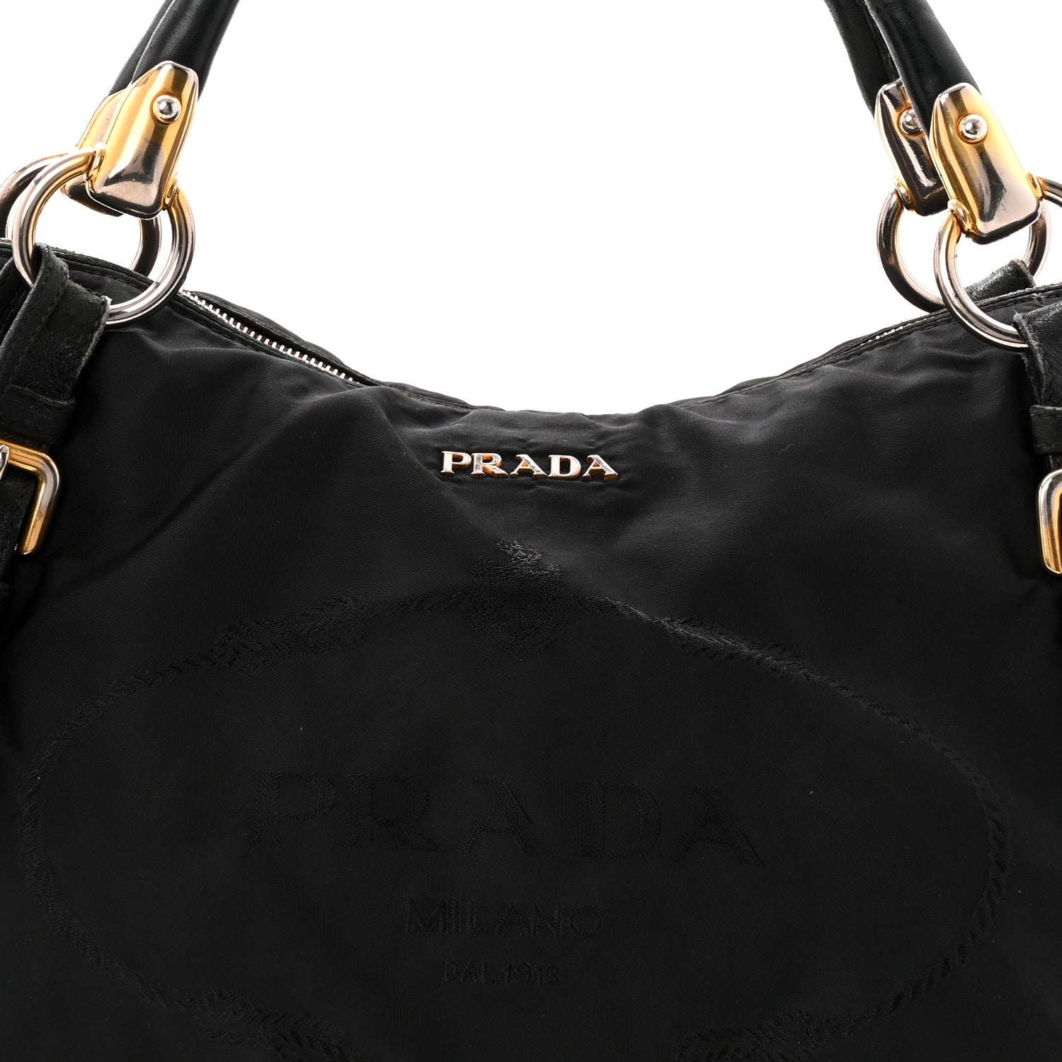 Prada Tessuto Nylon Vitello Daino Shopping Satchel Black