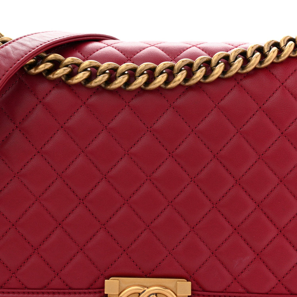 Chanel Lambskin Quilted New Medium Boy Flap Dark Red