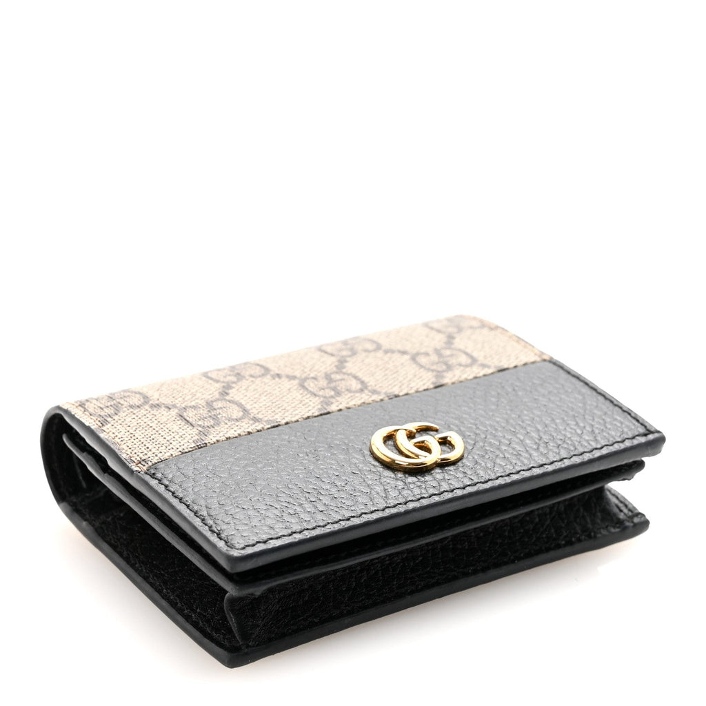 Gucci Dollar Calfskin GG Supreme Monogram GG Marmont Card Case Black Beige Ebony