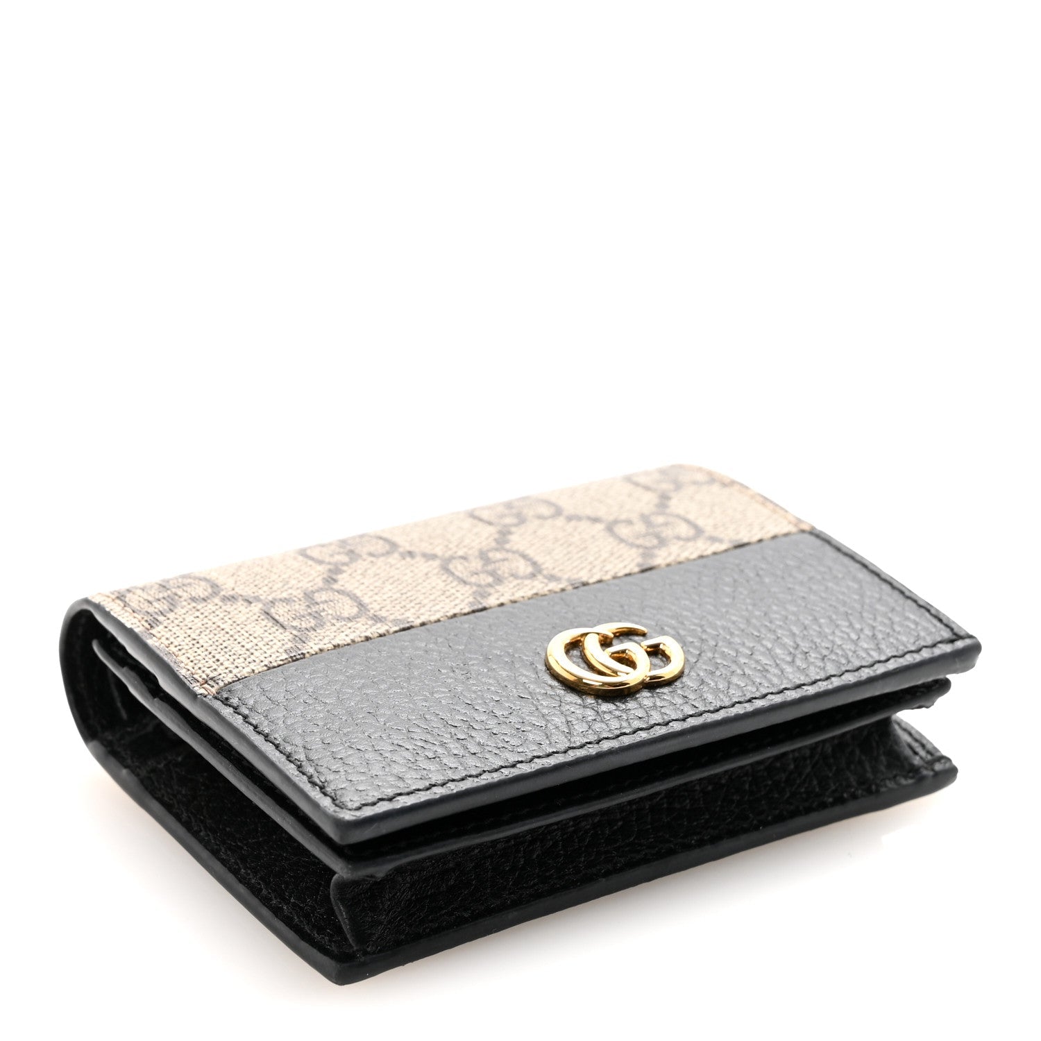 Gucci Dollar Calfskin GG Supreme Monogram GG Marmont Card Case Black Beige Ebony