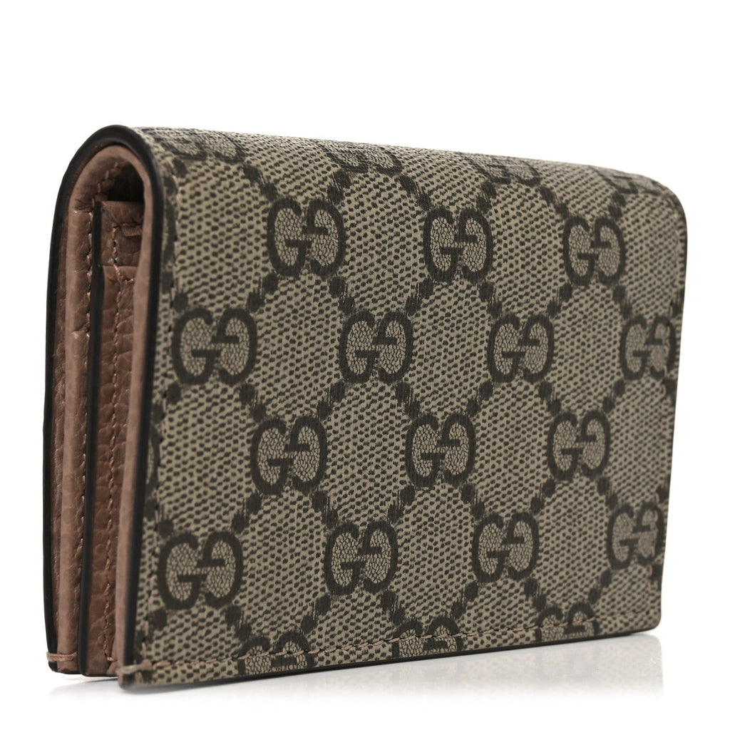 Gucci Dollar Calfskin GG Supreme Monogram GG Marmont Card Case Porcelain Rose Beige Ebony