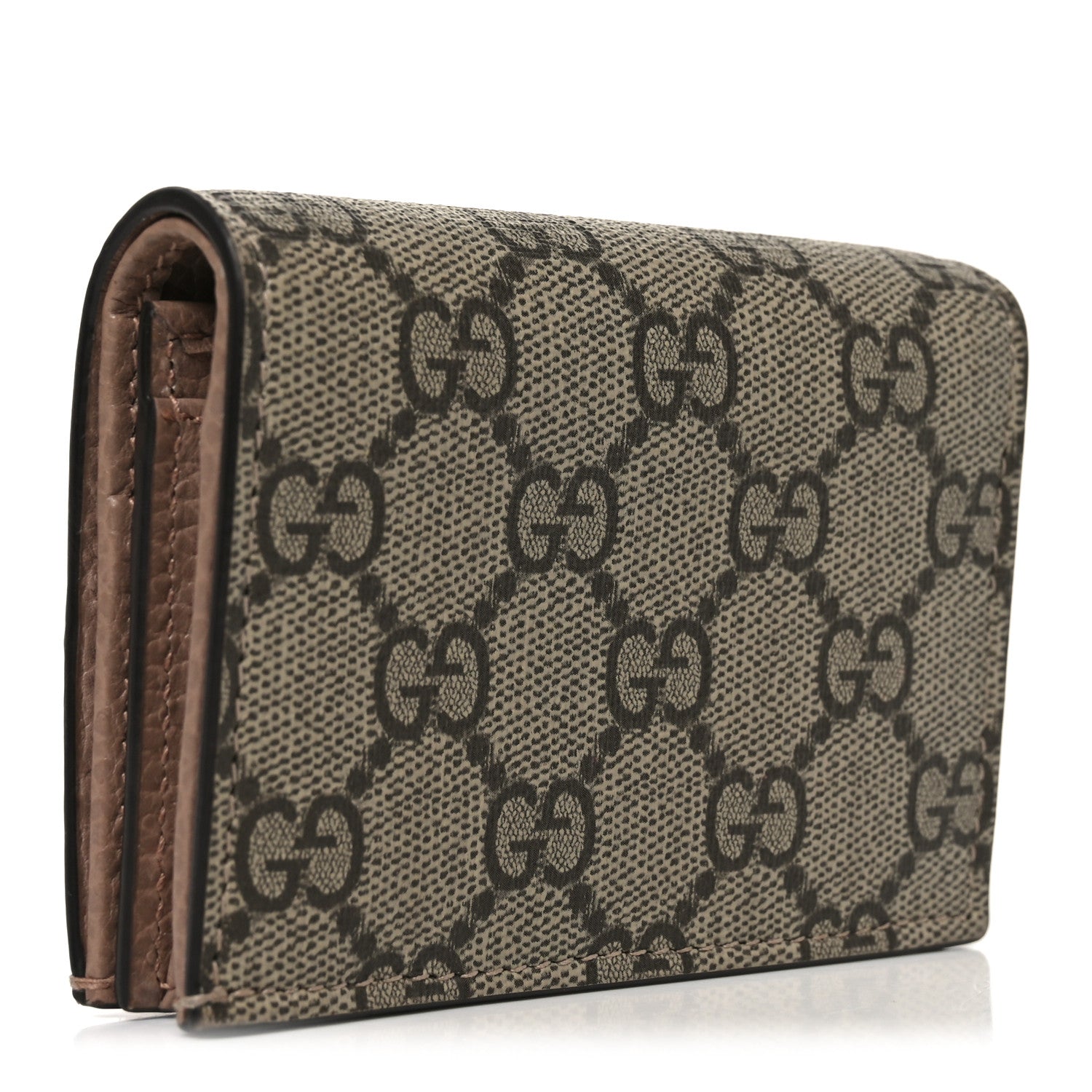 Gucci Dollar Calfskin GG Supreme Monogram GG Marmont Card Case Porcelain Rose Beige Ebony