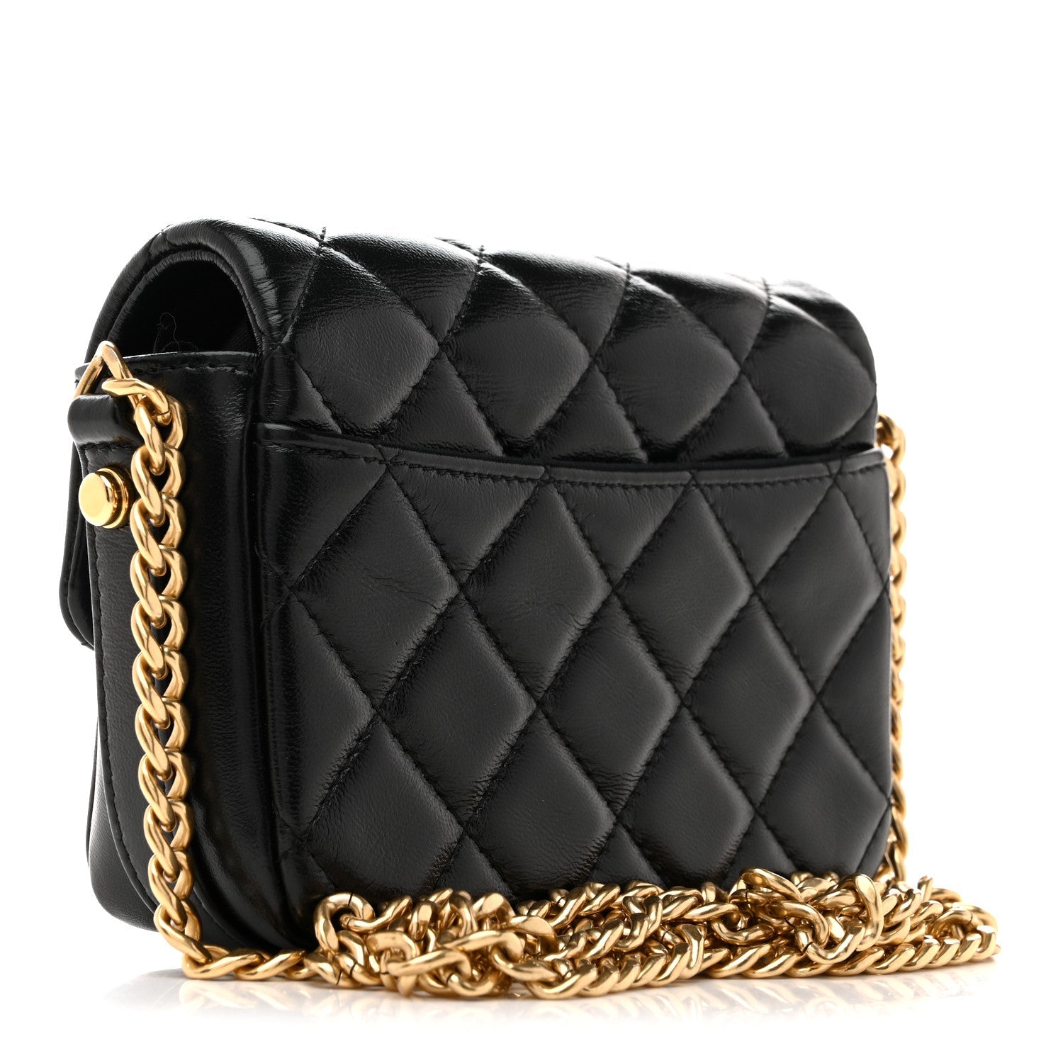 Chanel Shiny Crumpled Lambskin Quilted Mini Giant CC Flap Black