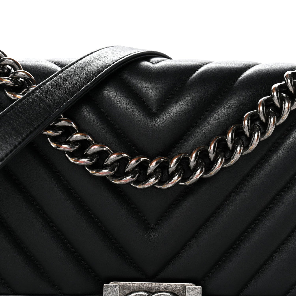 Chanel Lambskin Chevron Quilted Medium Boy Flap Black
