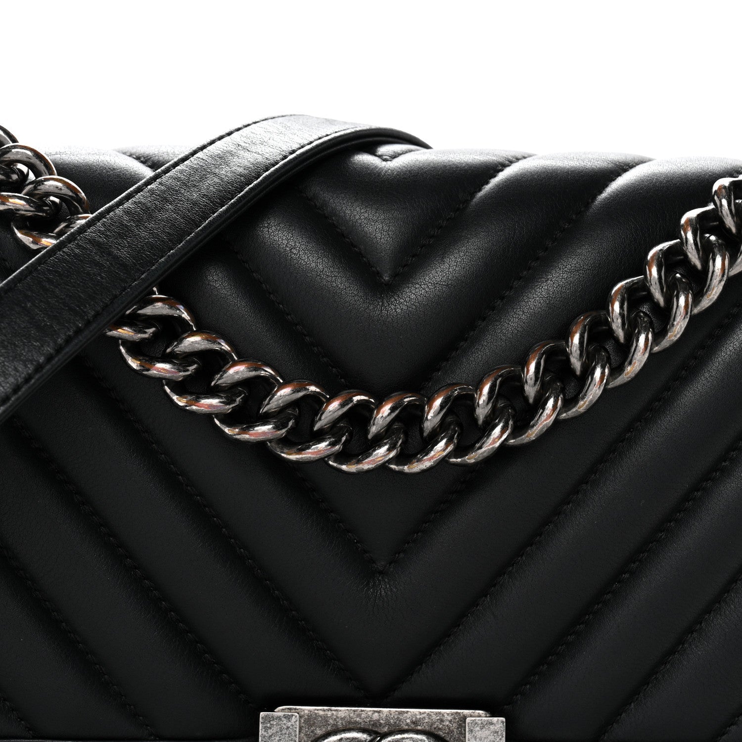Chanel Lambskin Chevron Quilted Medium Boy Flap Black