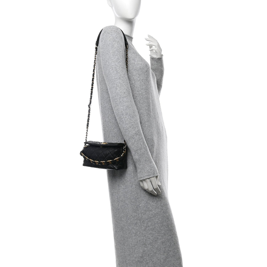 Chanel Crumpled Lambskin Quilted Small CC Links Shoulder Bag Black