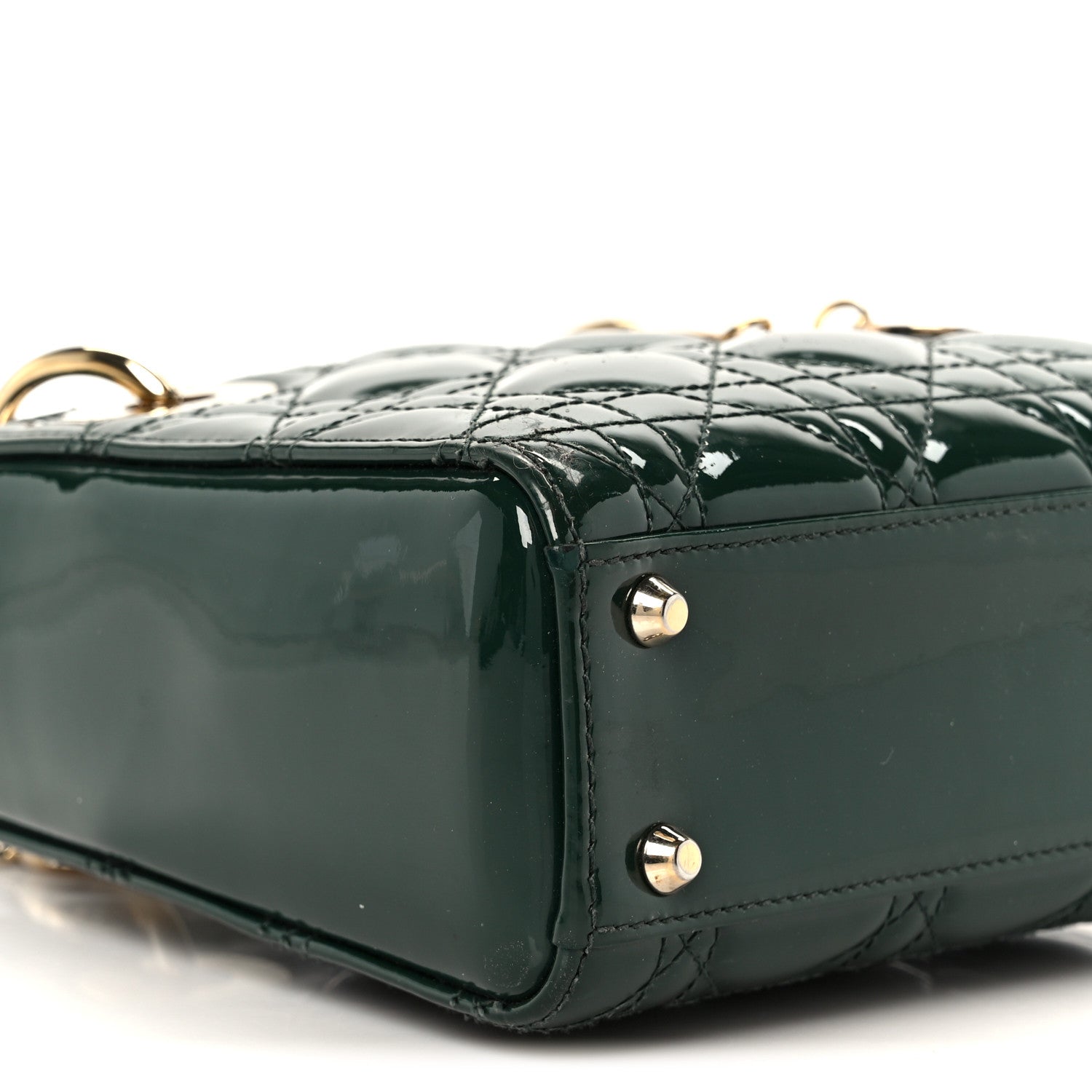 Christian Dior Patent Cannage Mini Lady Dior Pine Green