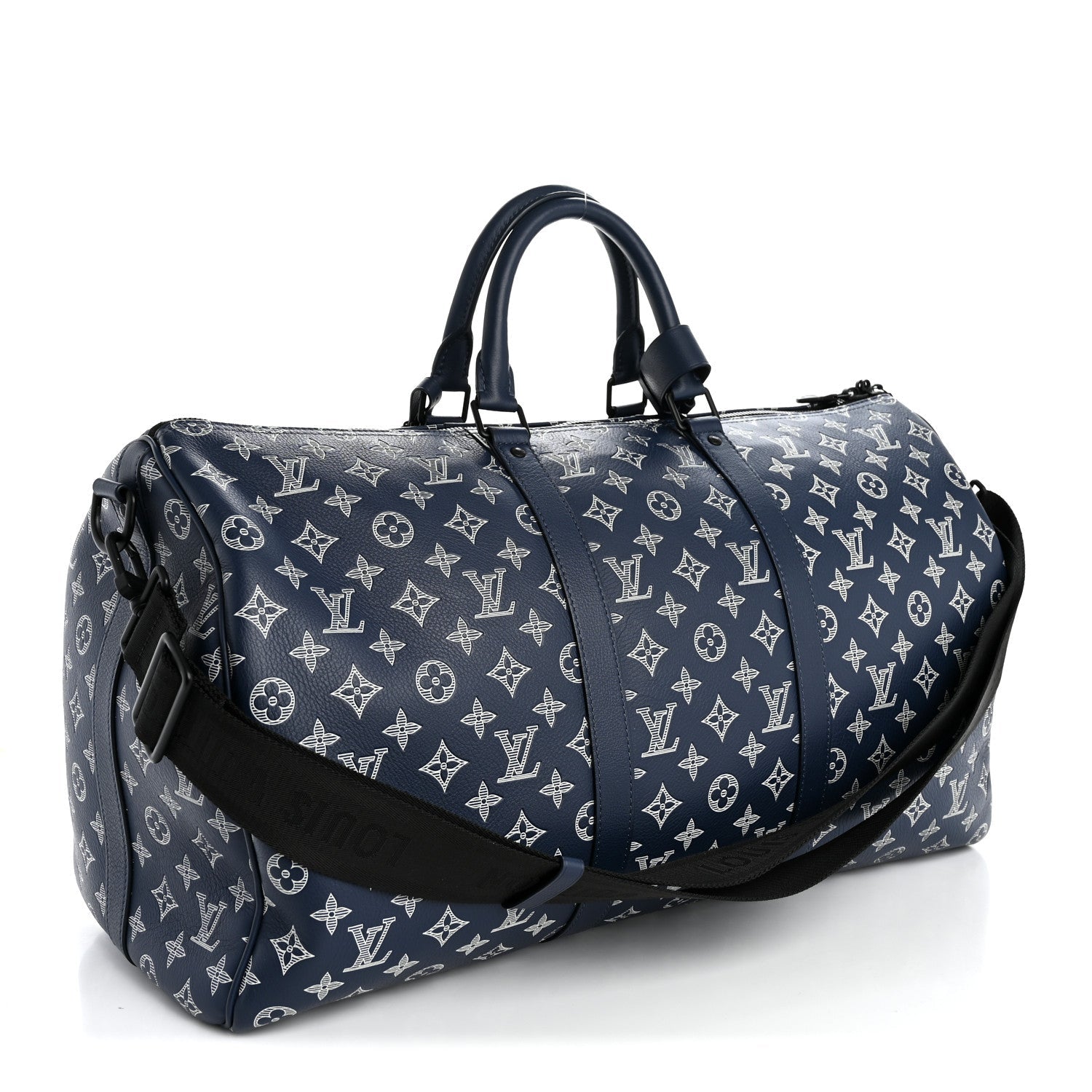 Louis Vuitton Calfskin Shadow Monogram Keepall Bandouliere 50 Ink Blue White