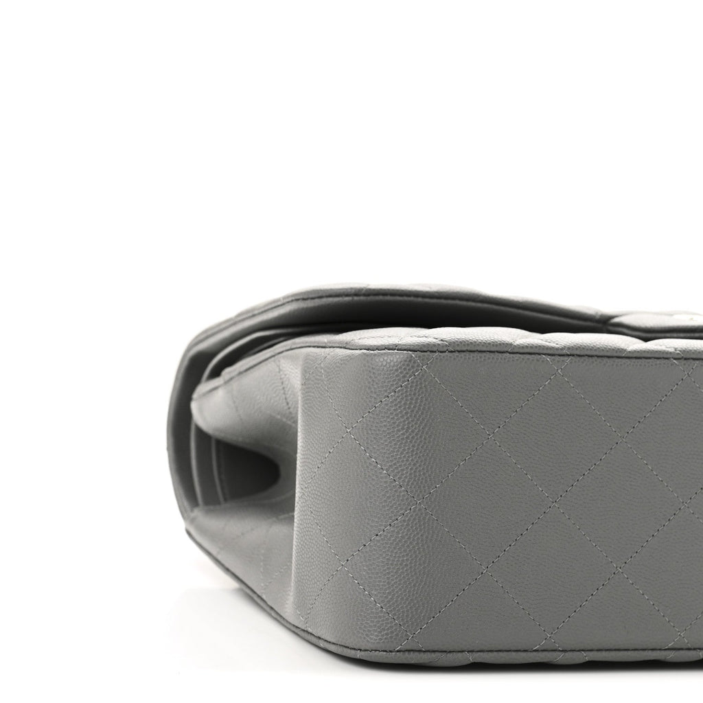 Chanel Caviar Quilted Jumbo Double Flap Grey