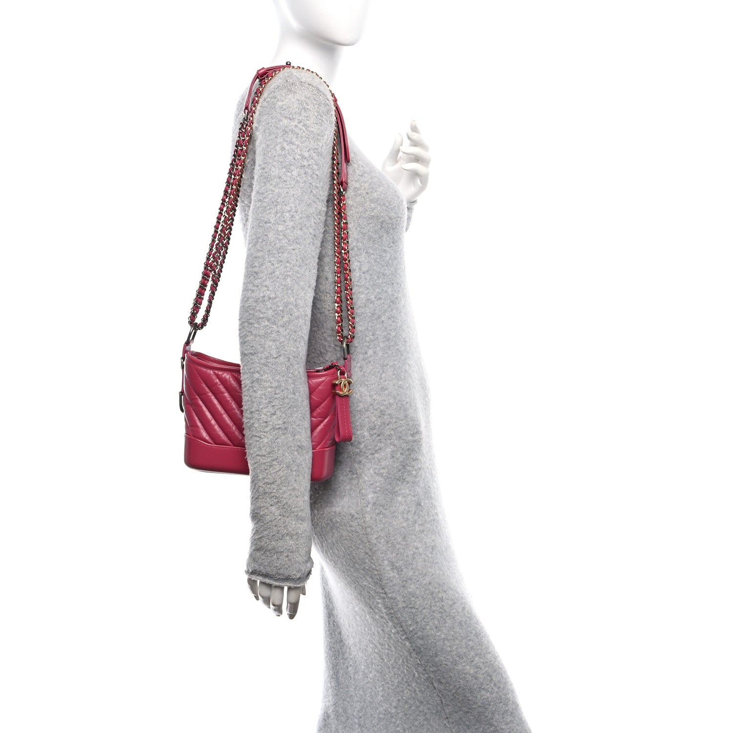 Chanel Aged Calfskin Chevron Quilted Small Gabrielle Hobo Dark Pink