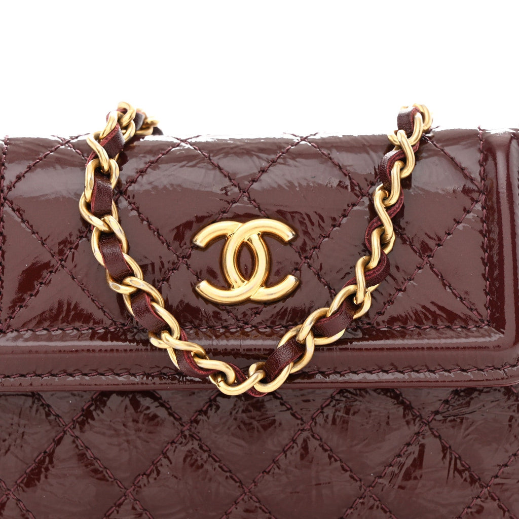 Chanel Shiny Aged Calfskin Quilted Waist Belt Bag Burgundy