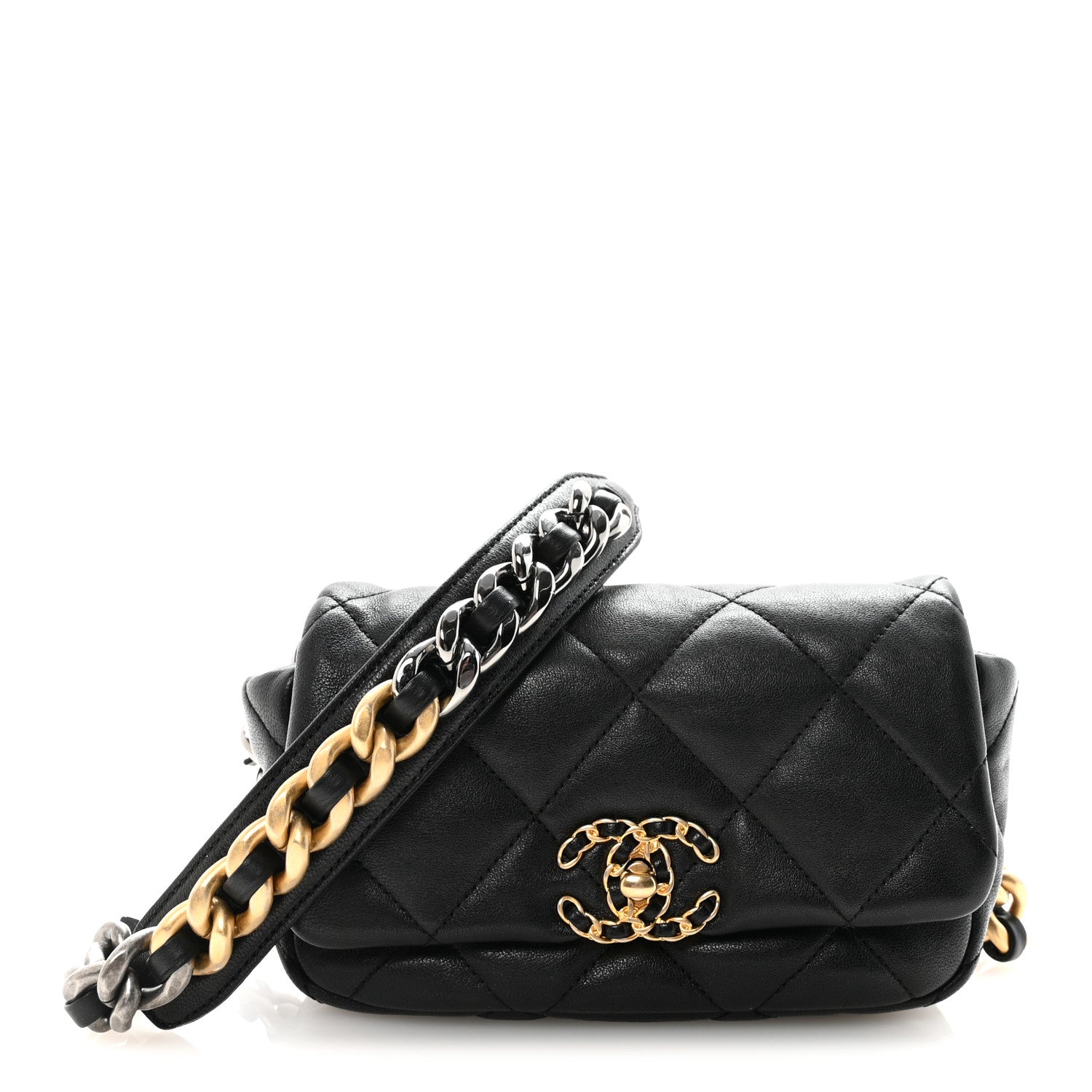 Chanel Goatskin Quilted Chanel 19 Waist Bag Black