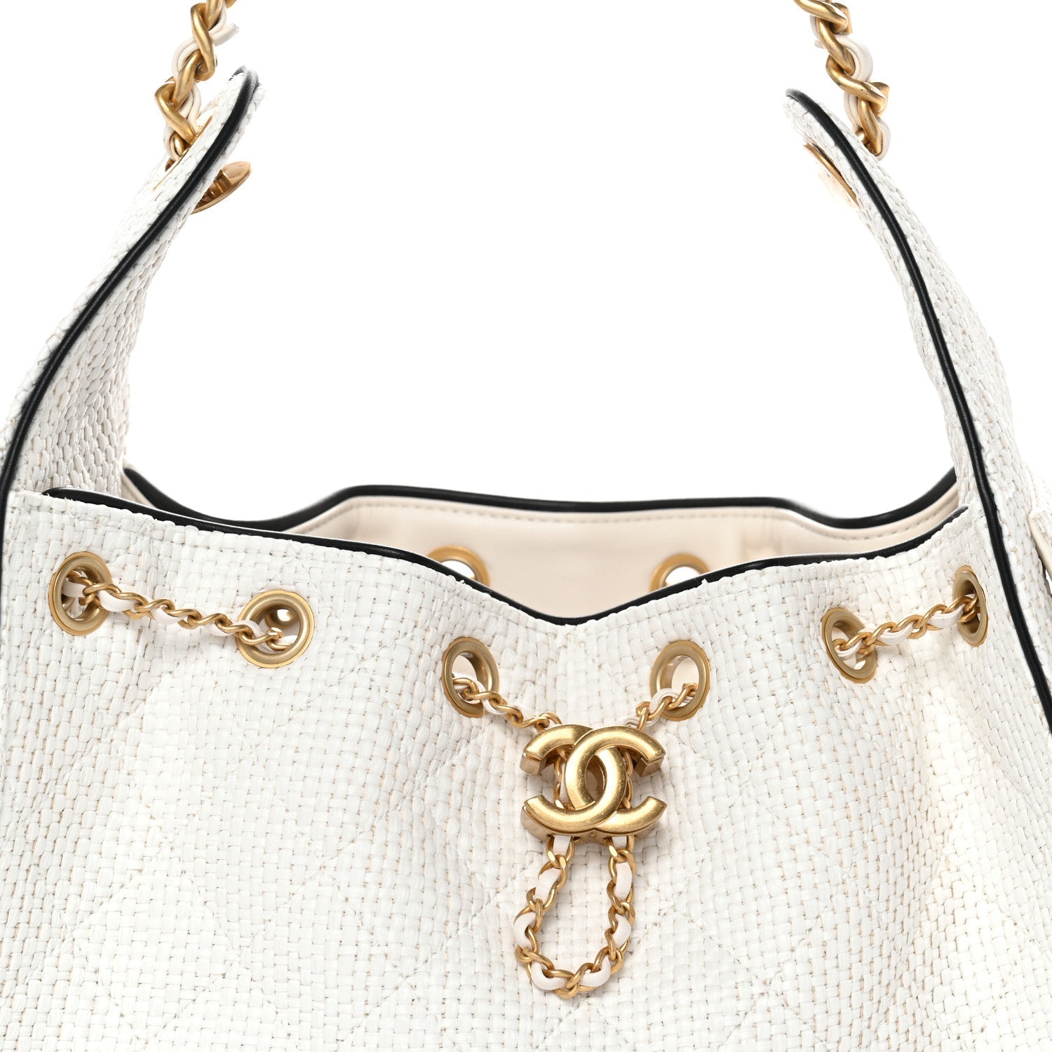 Chanel Braided Raffia Calfskin Quilted Small Chanel 25 Handbag White Black