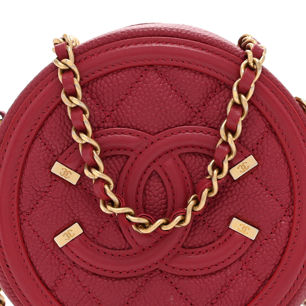 Chanel Caviar Quilted Round Filigree Crossbody Red
