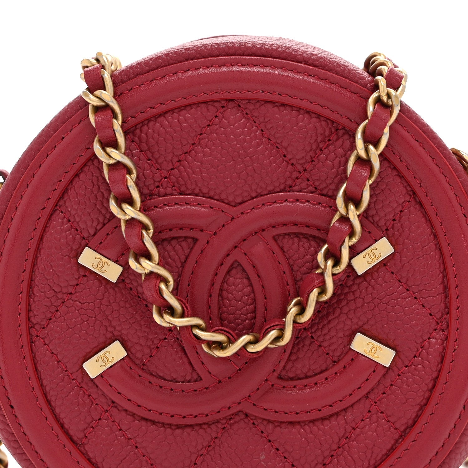 Chanel Caviar Quilted Round Filigree Crossbody Red
