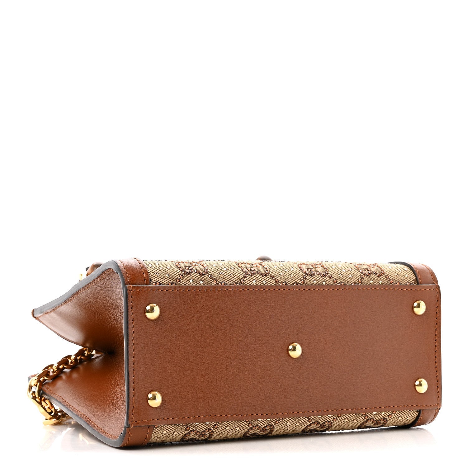 Gucci New Canvas Charisma Calfskin Crystal GG Monogram Mini Diana Tote Bag Camel Ebony