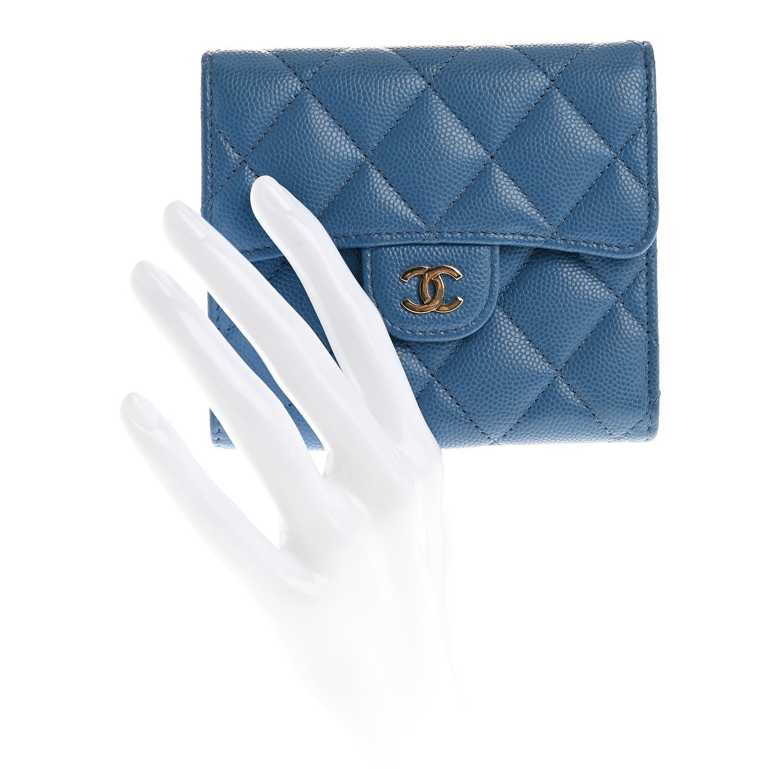 Caviar Quilted Compact Flap Wallet Blue