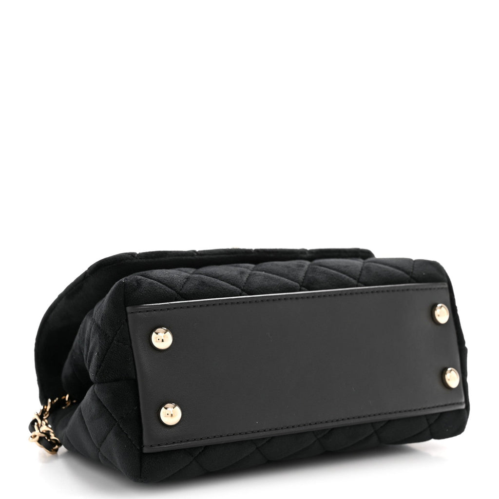 Chanel Velvet Crystal Quilted Extra Mini Coco Handle Flap Black