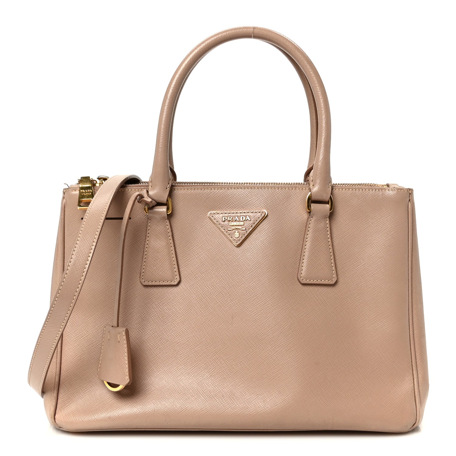 Prada Saffiano Small Galleria Double Zip Tote Cammeo