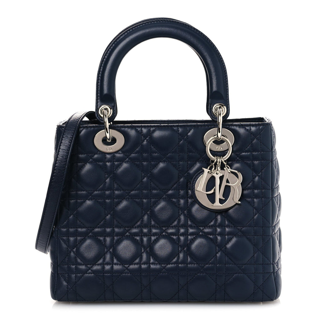 Christian Dior Lambskin Cannage Medium Lady Dior Navy Blue