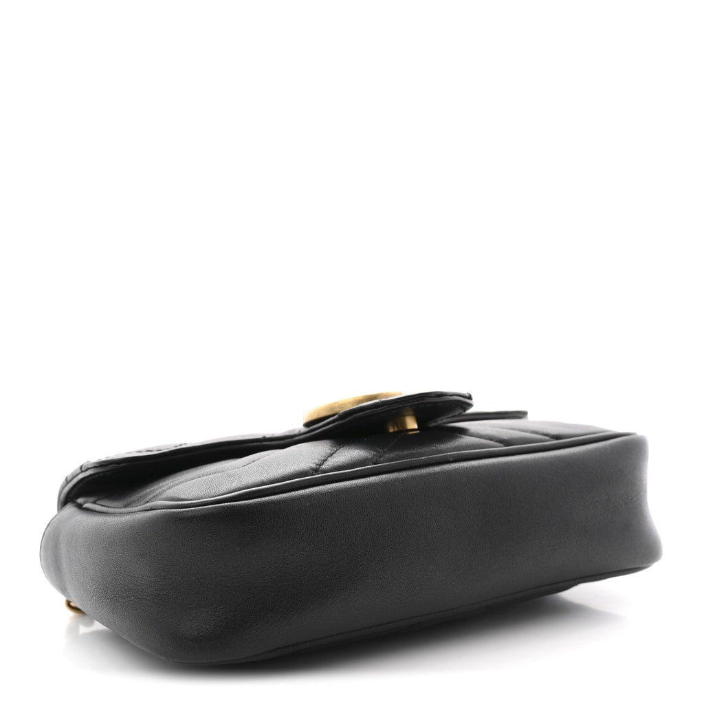 Gucci Calfskin Matelasse Super Mini GG Marmont Shoulder Bag Black