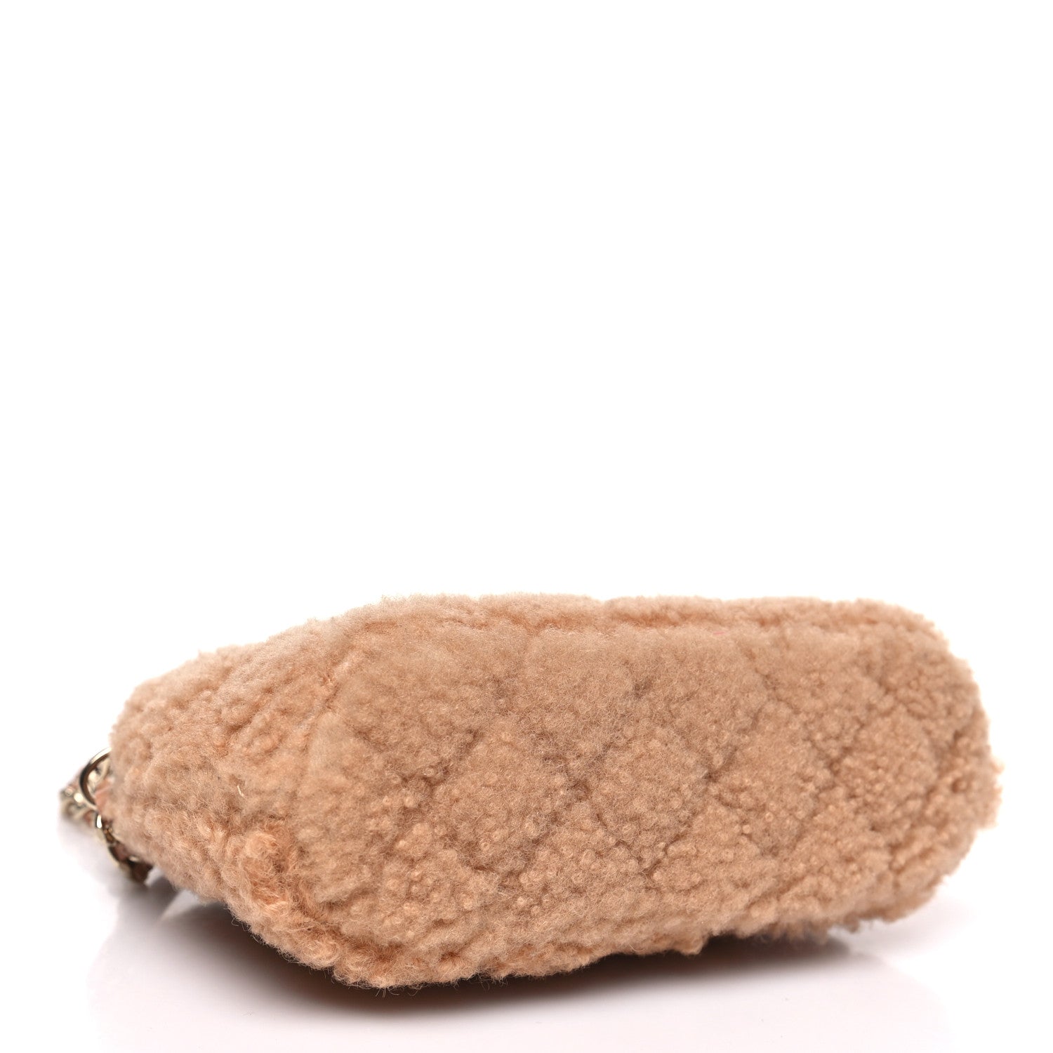 Chanel Shearling Quilted Shiny Coco Clutch With Chain Dark Beige