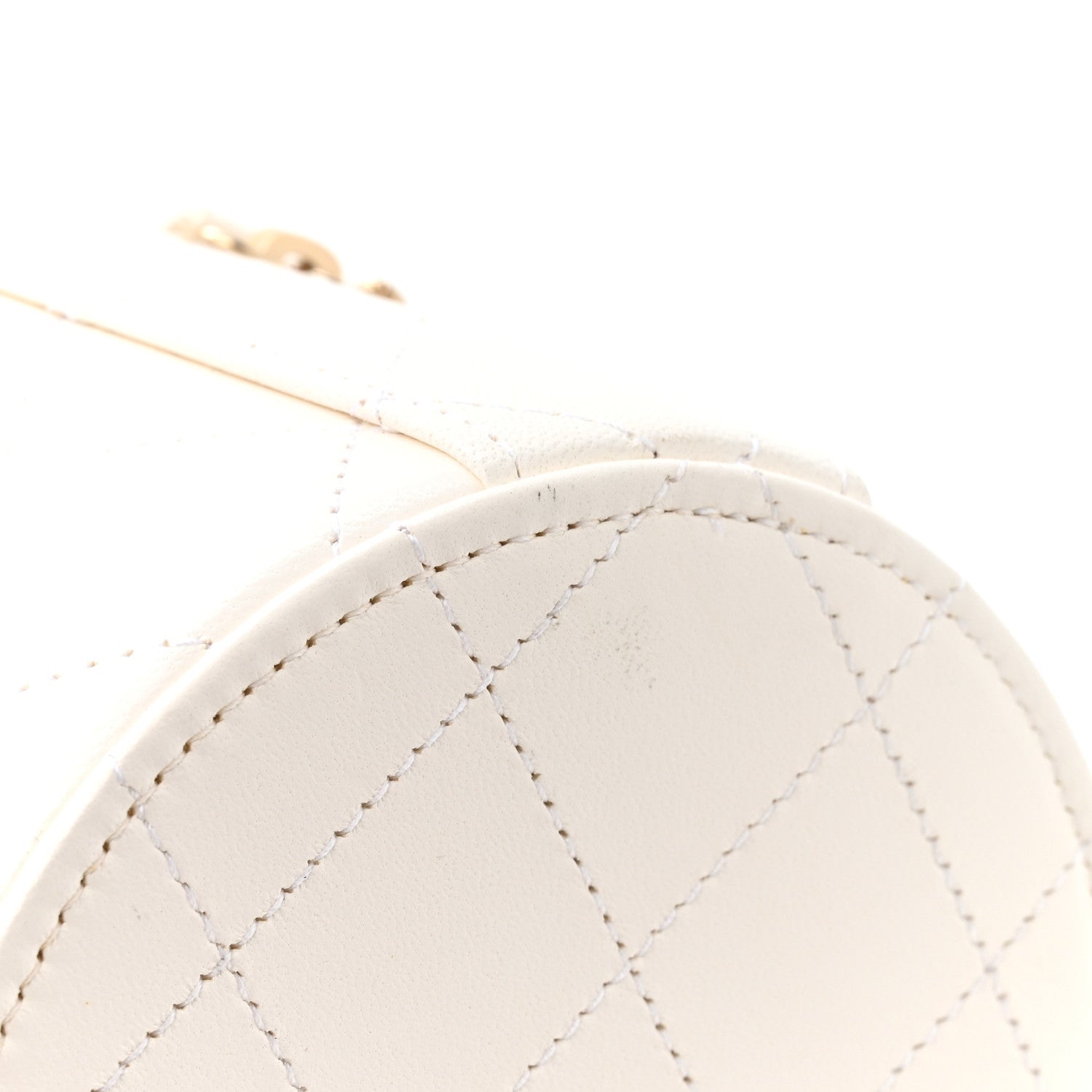 Chanel Lambskin Quilted Round Small Vanity Case With Chain White Black
