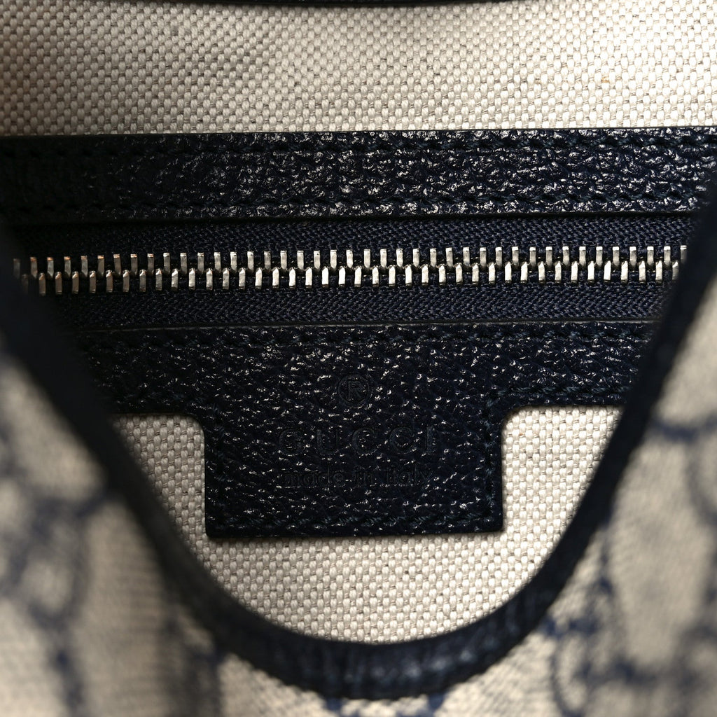 Gucci GG Supreme Monogram Textured Dollar Calfskin Web Small Jackie 1961 Hobo Beige Blue