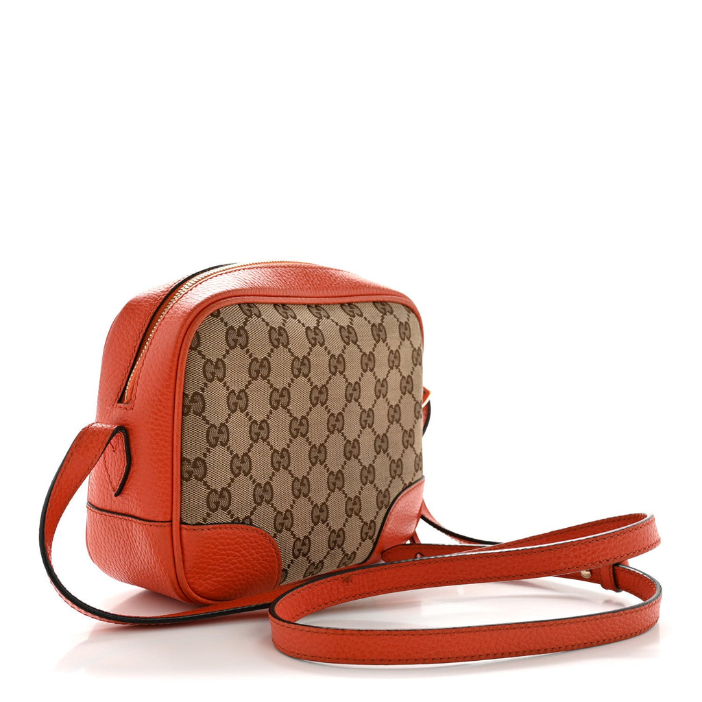 Gucci Monogram Dollar Calfskin Mini Bree Messenger Bag Beige Ebony Sun Orange