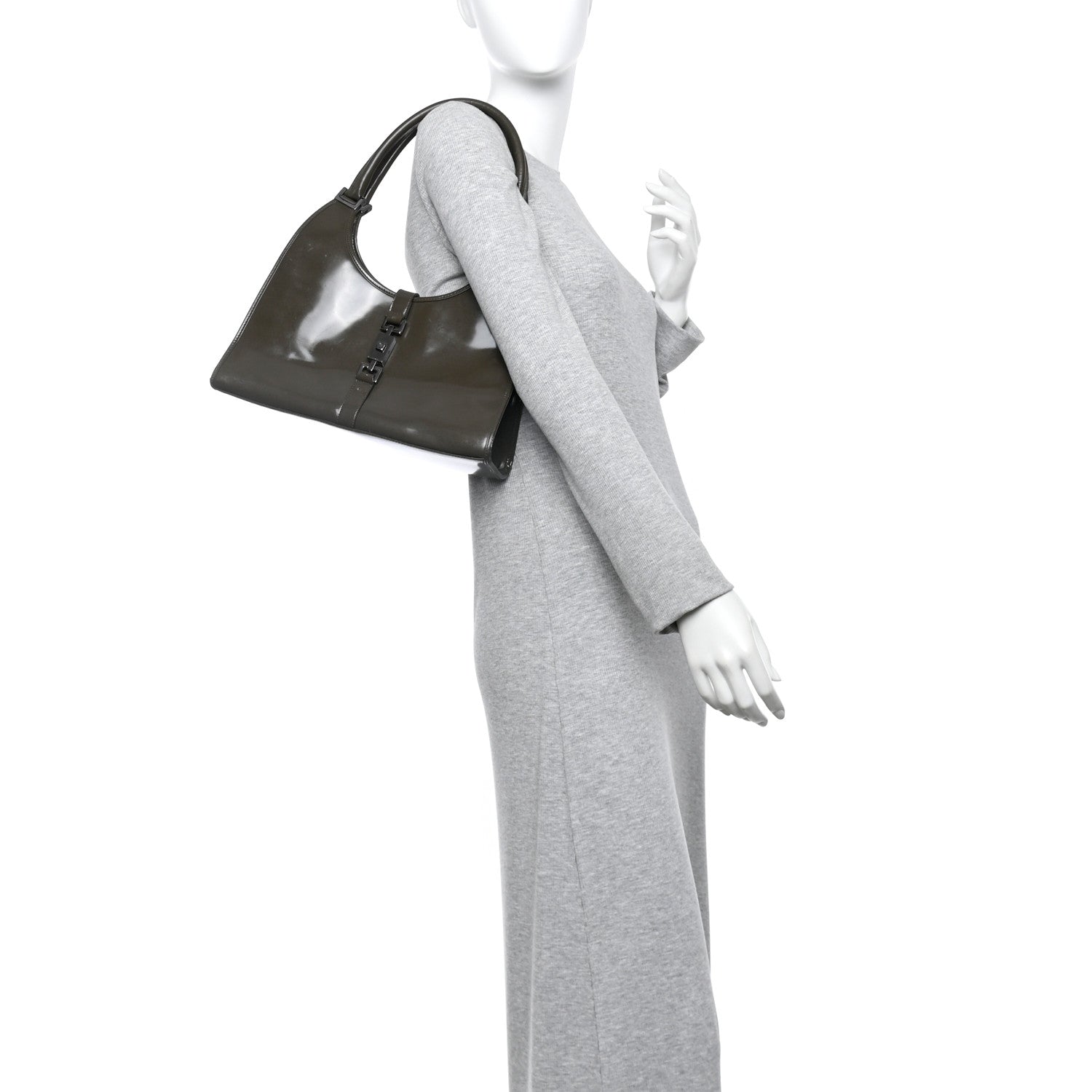 Gucci Patent Bardot Shoulder Bag Olive Green