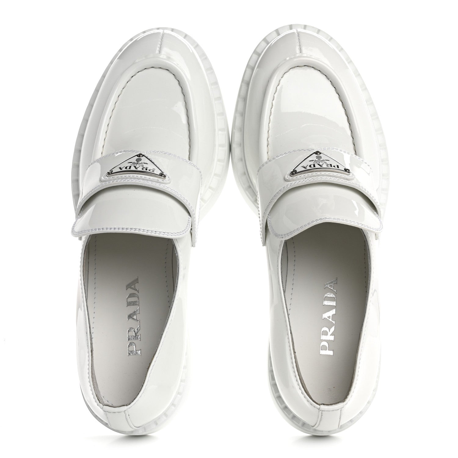 Prada Vernice Triangle 50mm Loafers 39.5 White