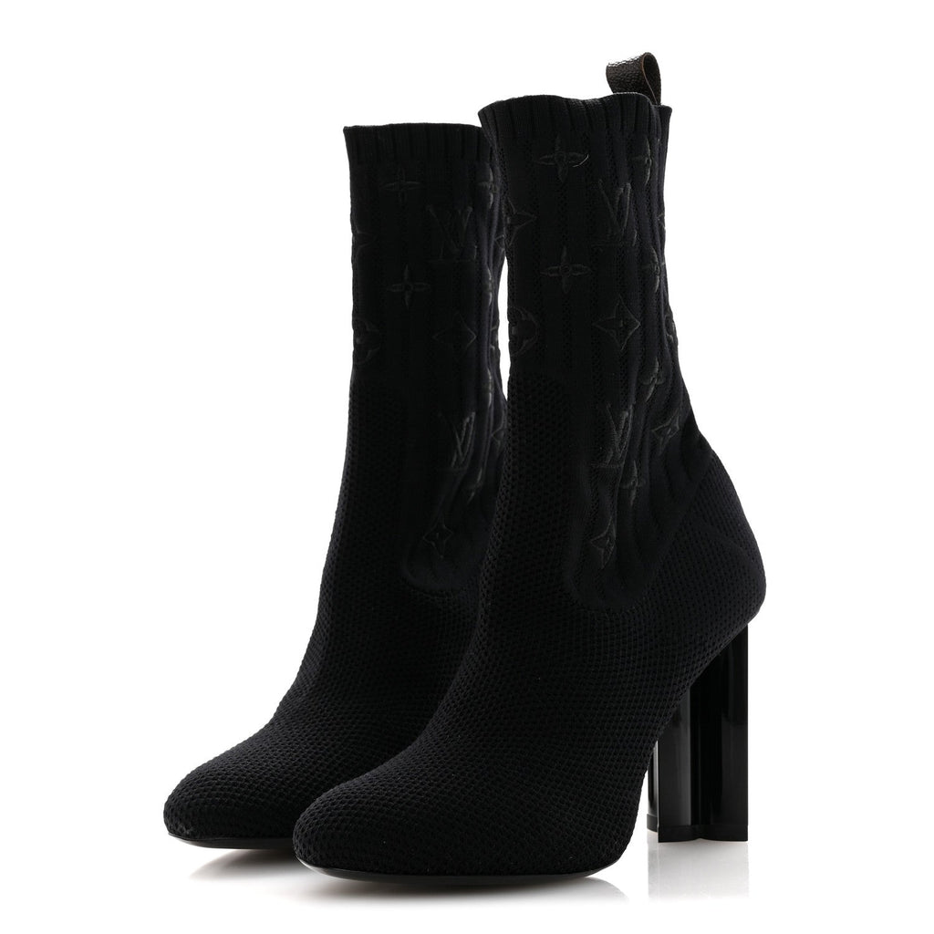 Louis Vuitton Monogram Stretch Fabric Silhouette Ankle Boots 38 Black