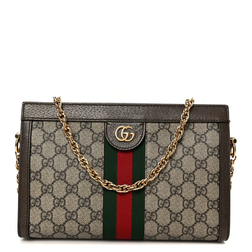Gucci GG Supreme Monogram Web Small Ophidia Chain Shoulder Bag Brown