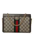 Gucci GG Supreme Monogram Web Small Ophidia Chain Shoulder Bag Brown