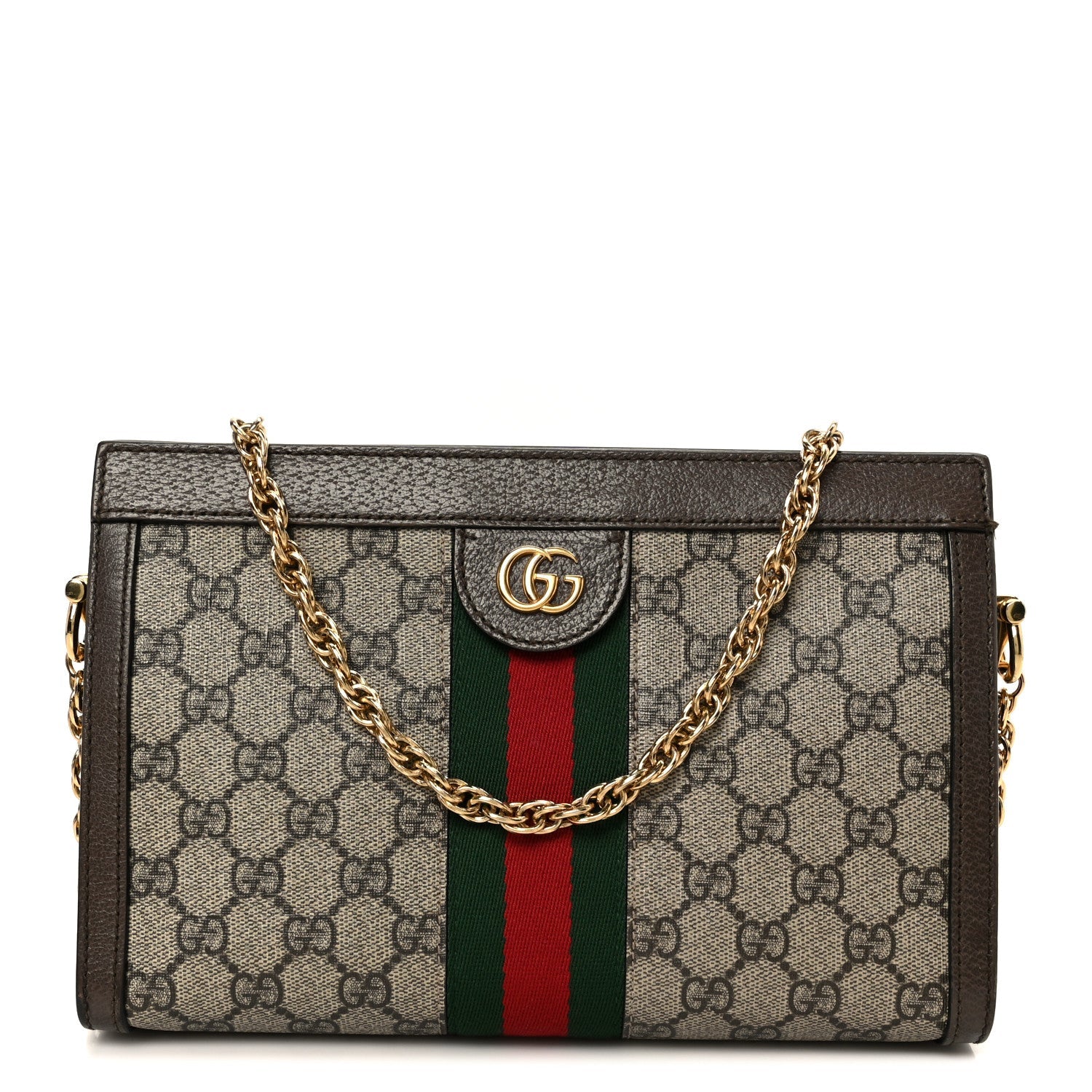 Gucci GG Supreme Monogram Web Small Ophidia Chain Shoulder Bag Brown