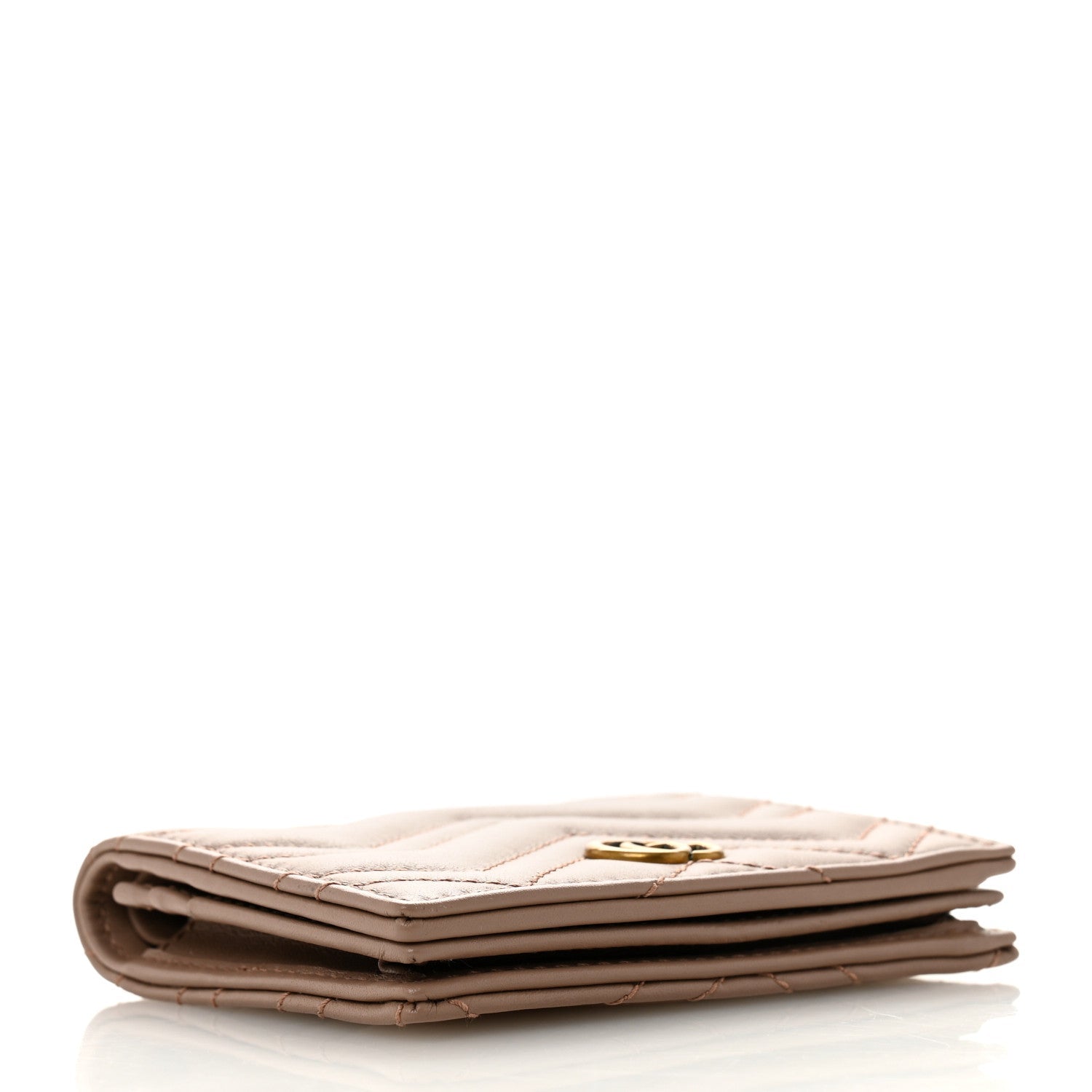 Gucci Calfskin Matelasse GG Marmont Card Case Wallet Porcelain Rose