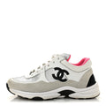 Calfskin Fabric Sneakers 36 White Silver Fluo Pink