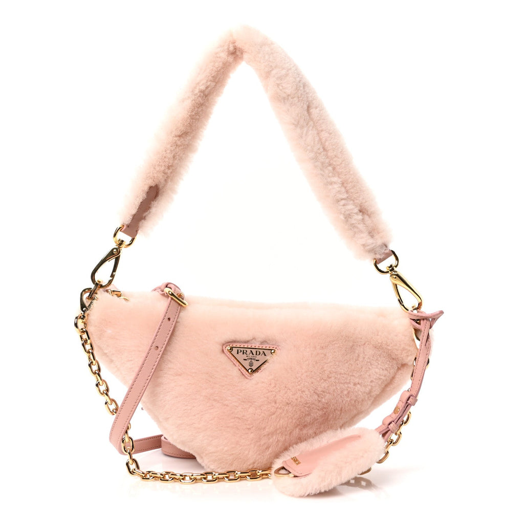 Prada Montone Shearling Mini Triangle Bag Orchidea