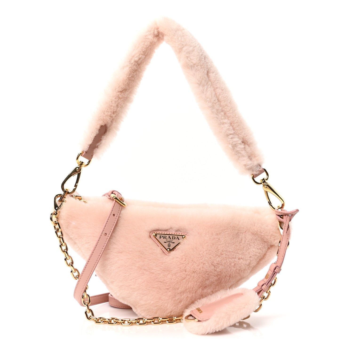 Prada Montone Shearling Mini Triangle Bag Orchidea